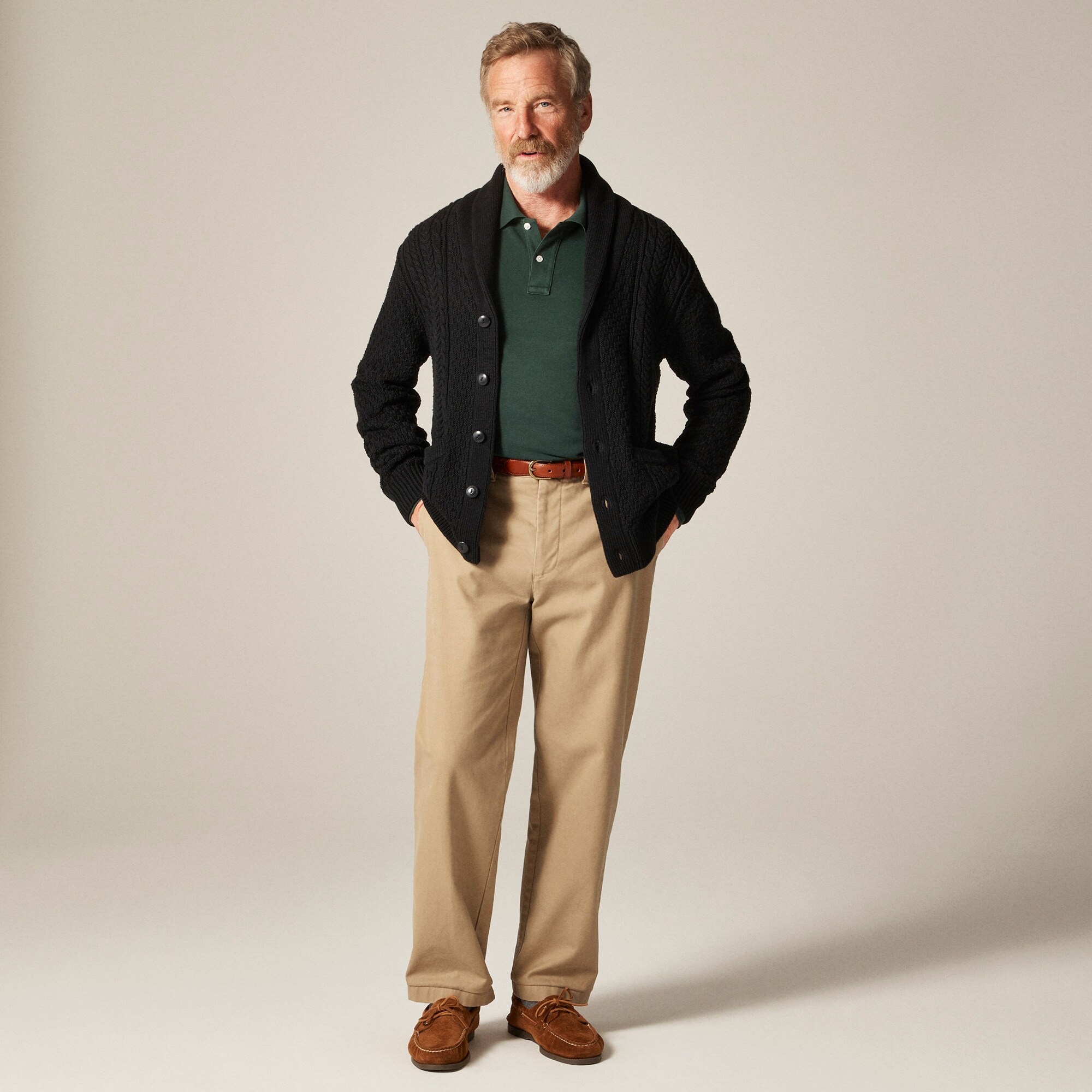 Heritage cotton cable-knit shawl-collar sweater