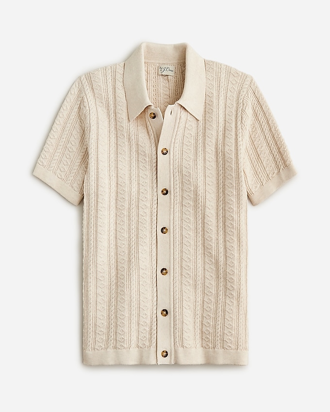 J.Crew: Short-sleeve Cotton Guernsey Stitch Polo Cardigan Sweater For Men