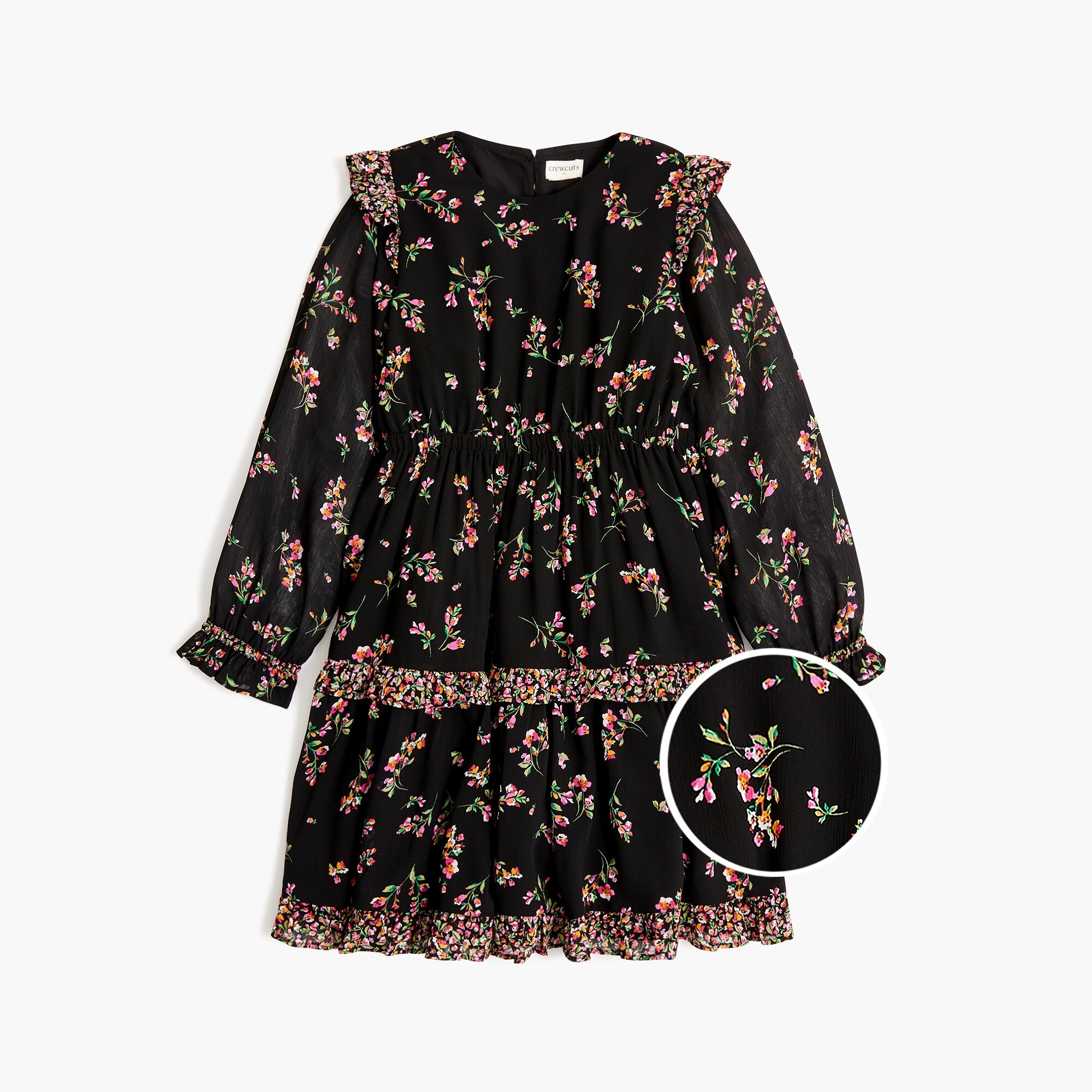 factory: girls' long-sleeve tiered floral dress for girls