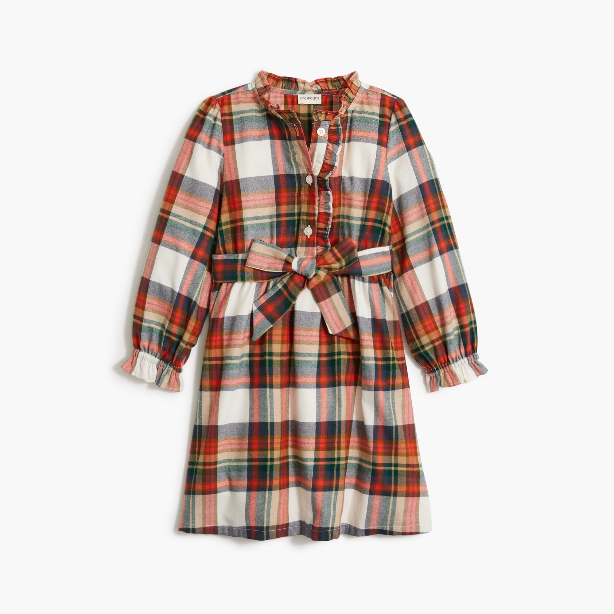 Girls' tie-waist flannel dress
