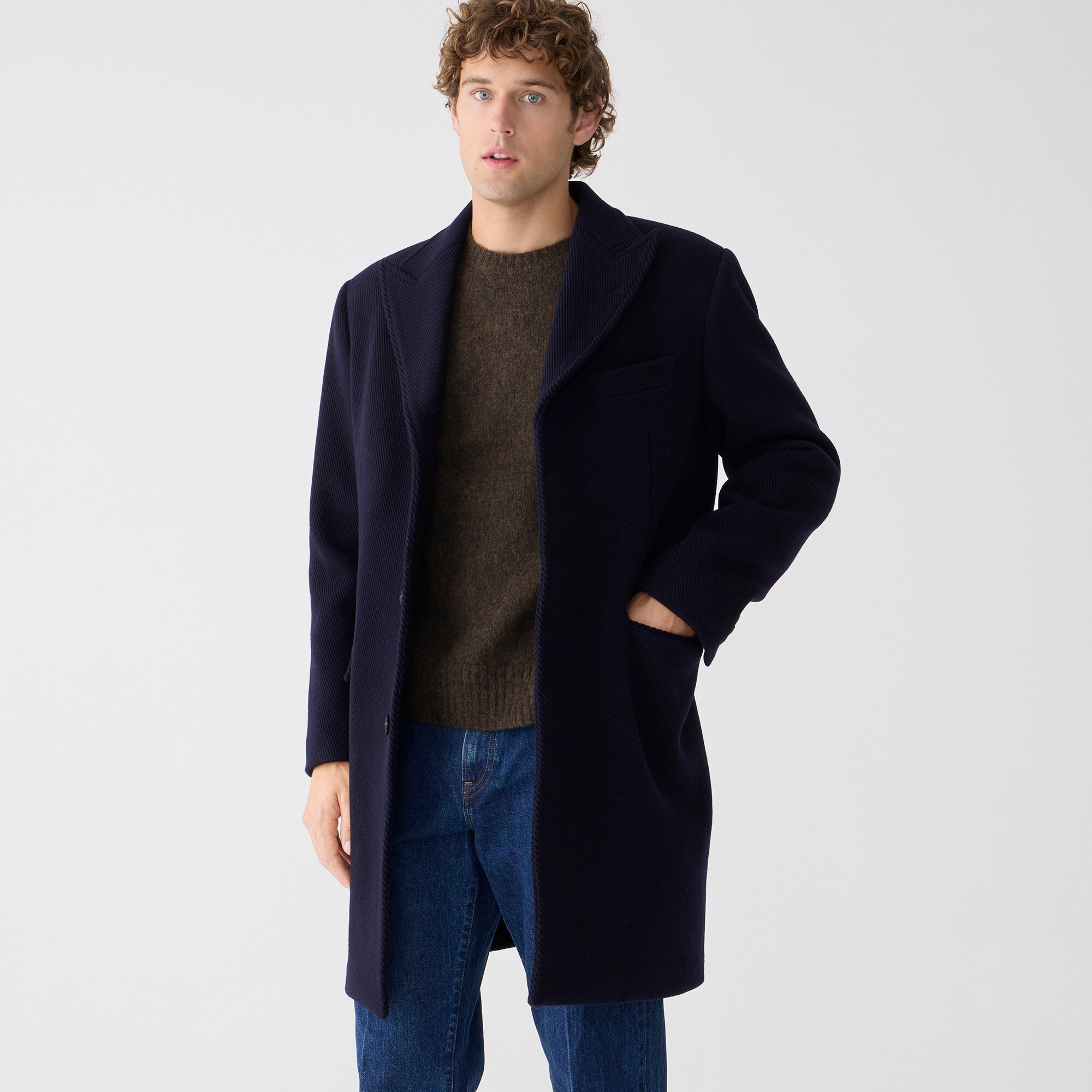 mens Ludlow topcoat in heavyweight wool twill blend