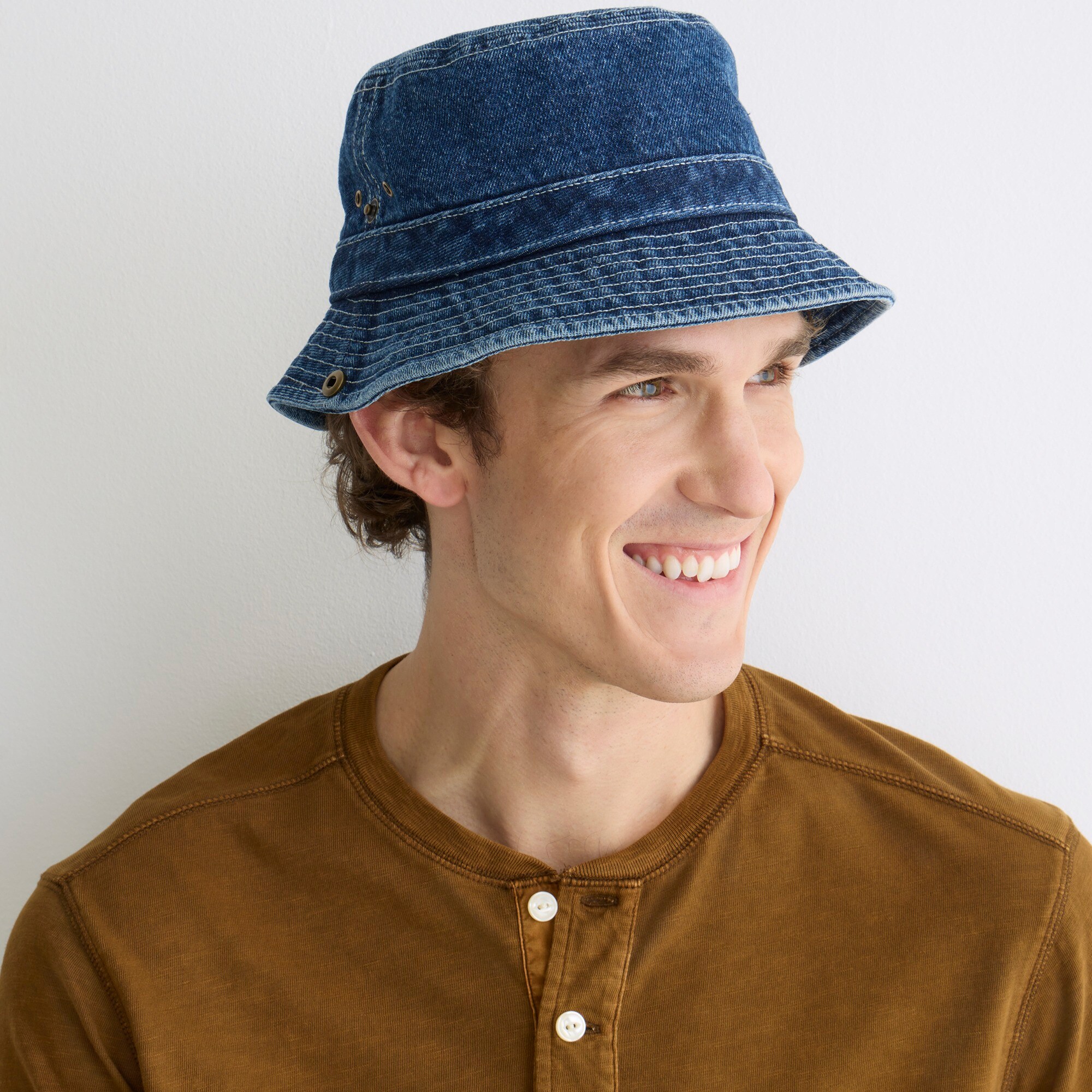 J.Crew Men's Denim Bucket Hat with Snaps (Size Small-Medium)