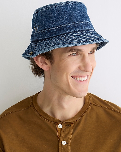 mens Denim bucket hat with snaps