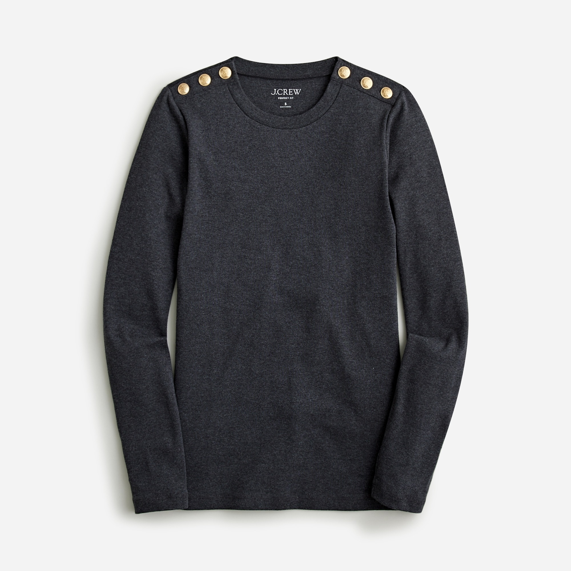  Perfect-fit long-sleeve crewneck T-shirt with buttons