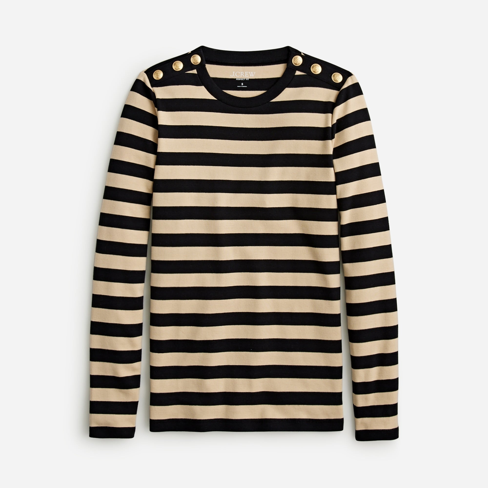 J.Crew: Perfect-fit Long-sleeve Crewneck T-shirt With Buttons For Women