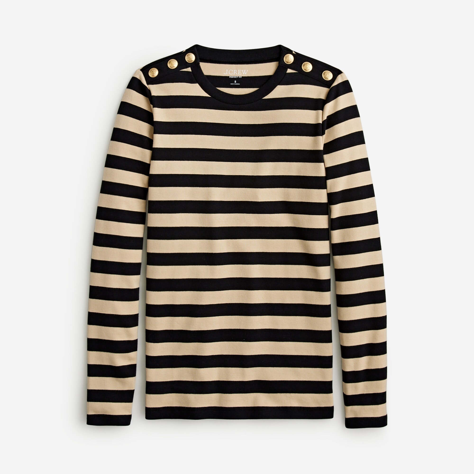 Perfect-fit long-sleeve crewneck T-shirt with buttons