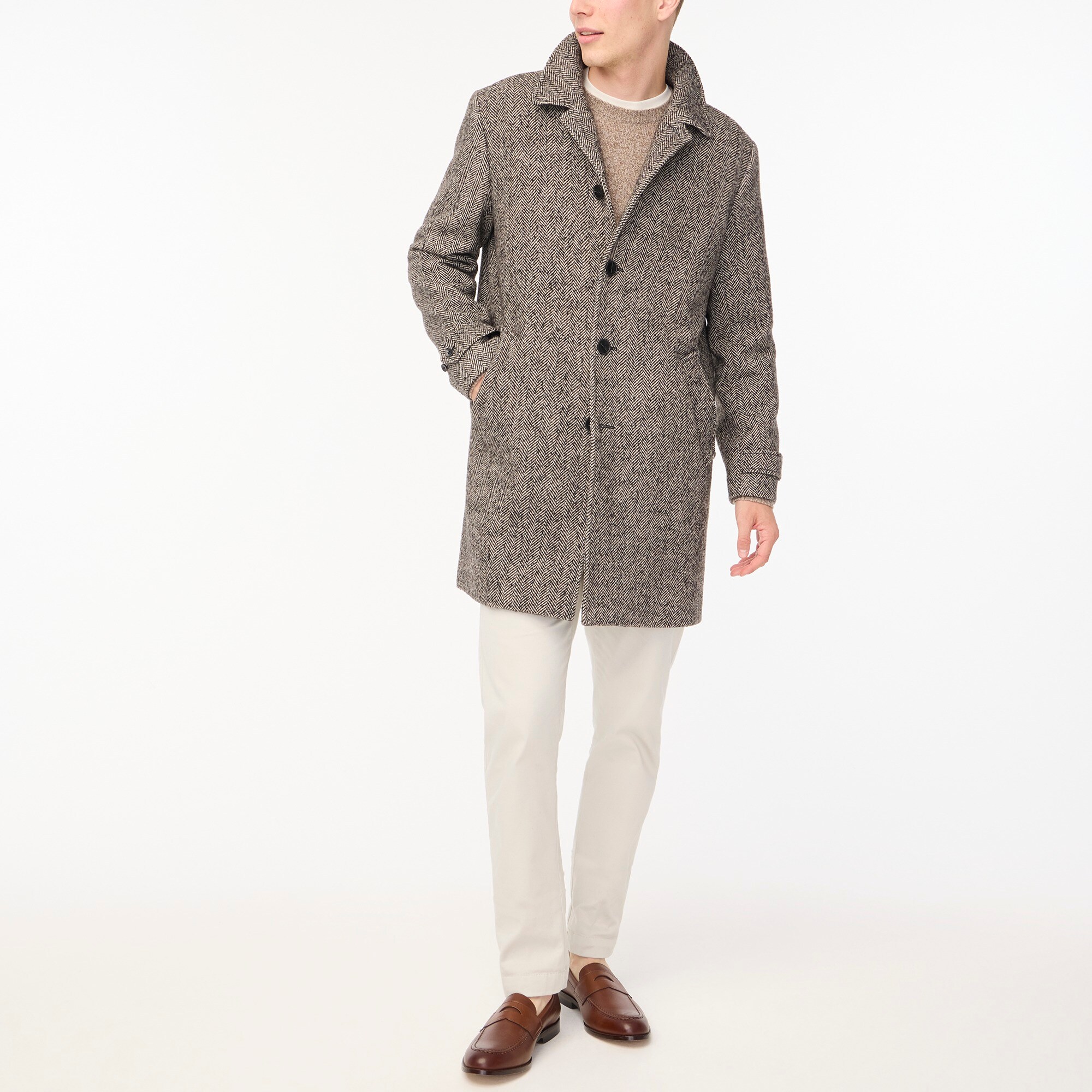 factory: thompson car coat in herringbone for men