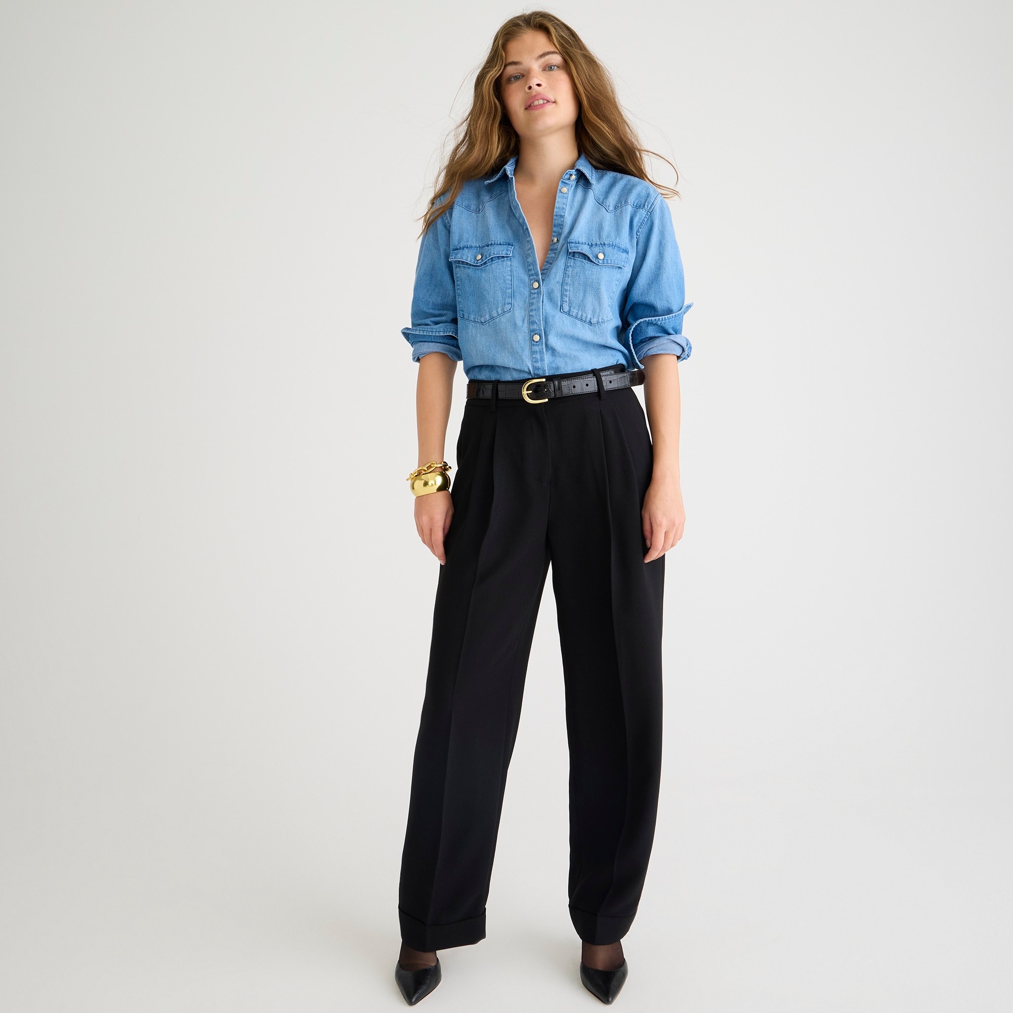 womens Wide-leg essential pant in city crepe