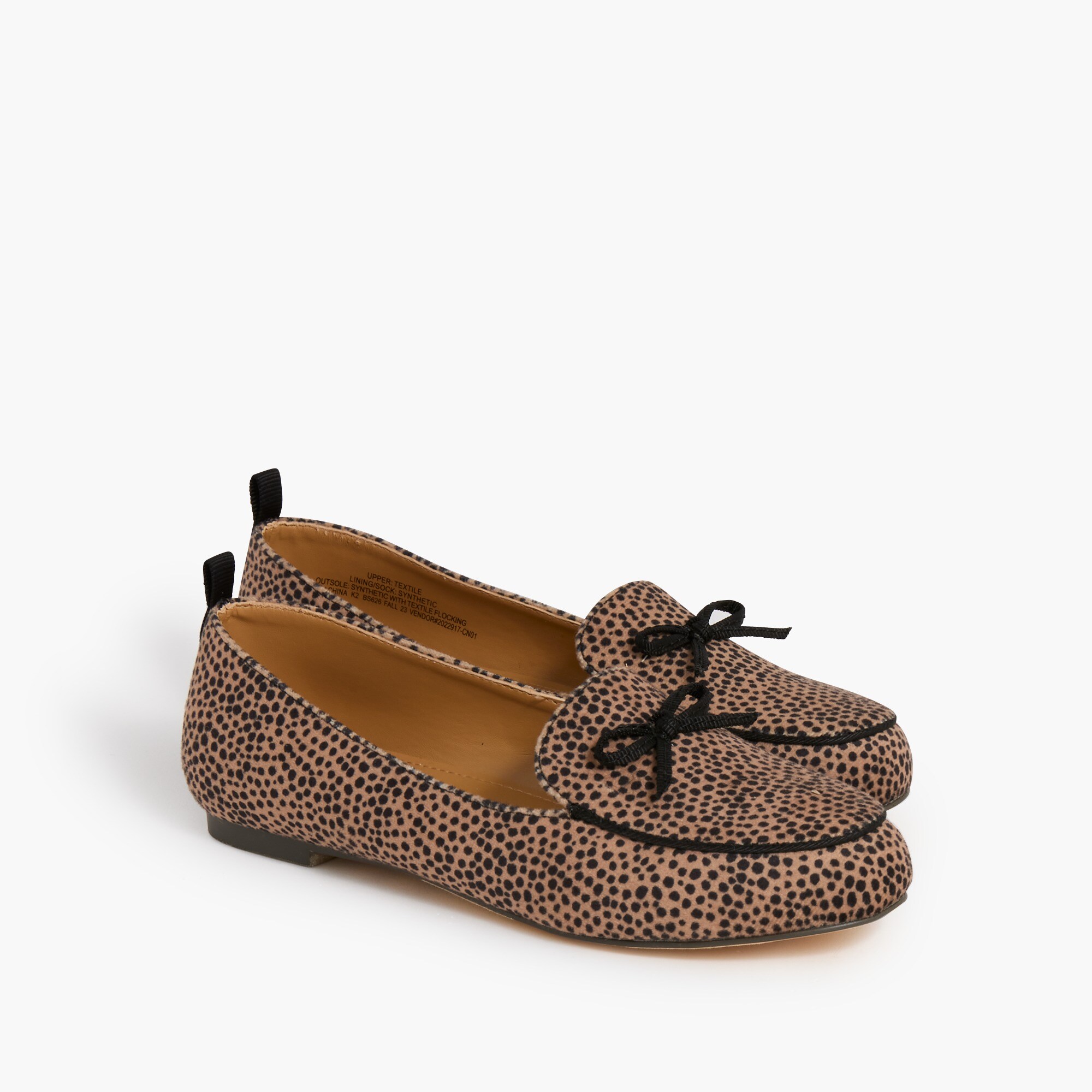 girls' sueded leopard bow loafers for girls