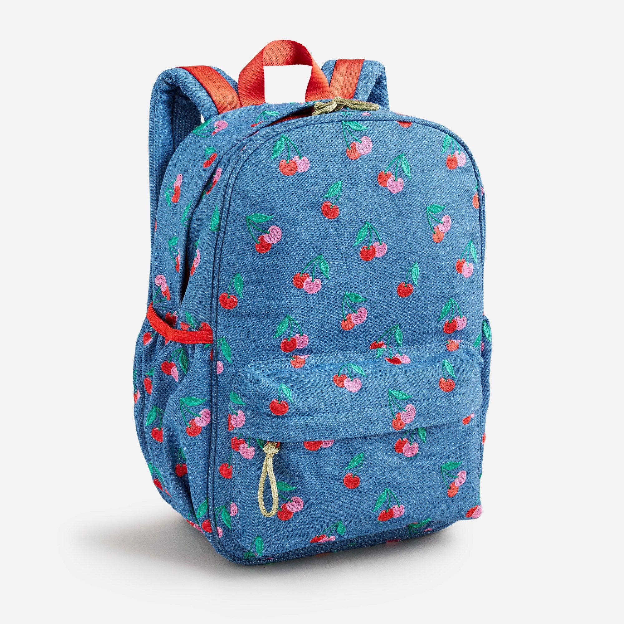 Girls' chambray backpack in cherry print