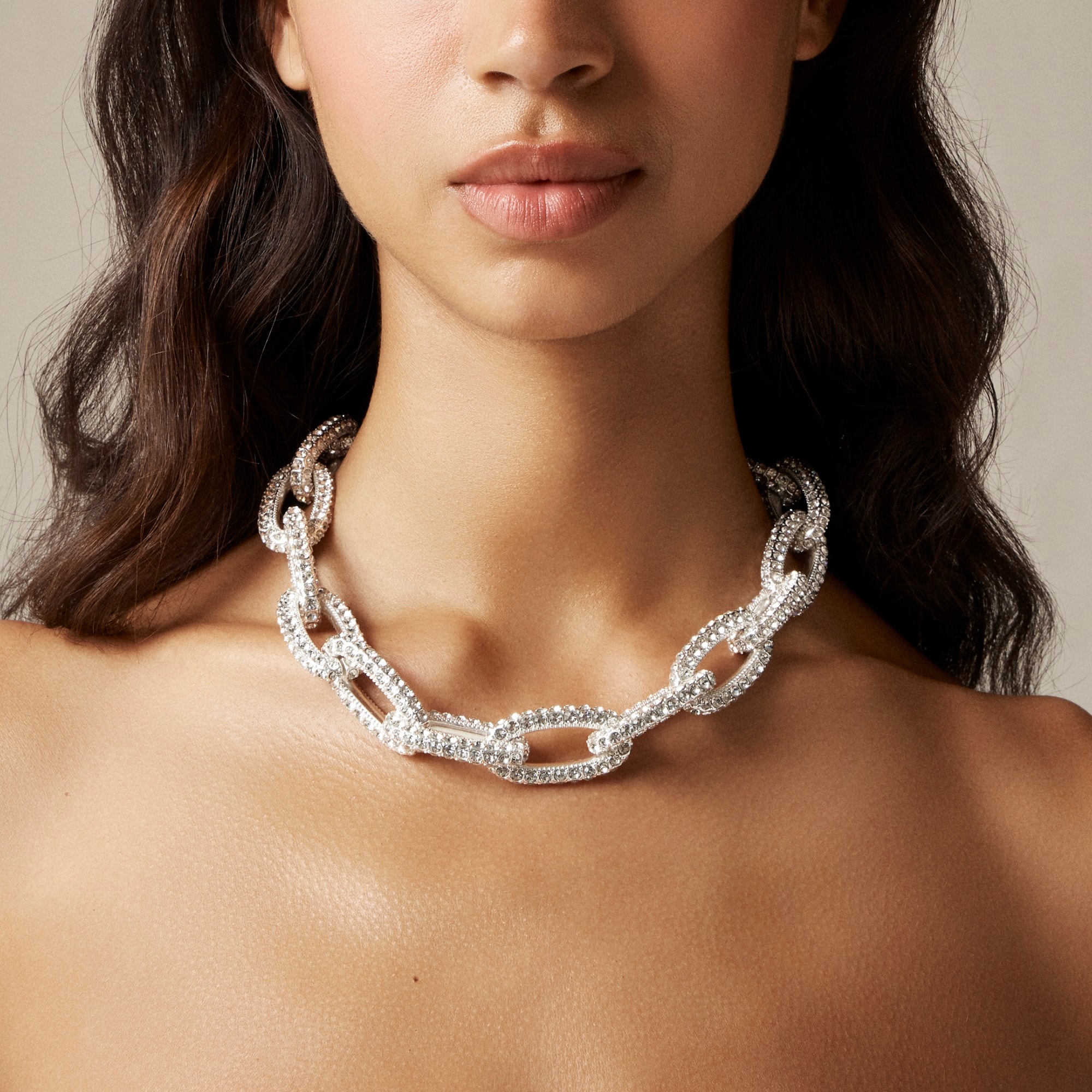 womens Chainlink necklace with pav&eacute; crystals