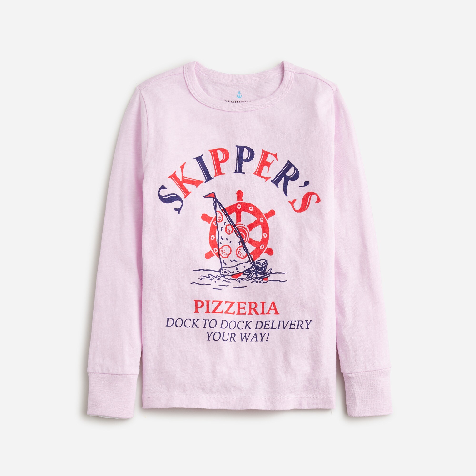  Kids' long-sleeve &quot;Skipper's PIZZERIA&quot; graphic T-shirt