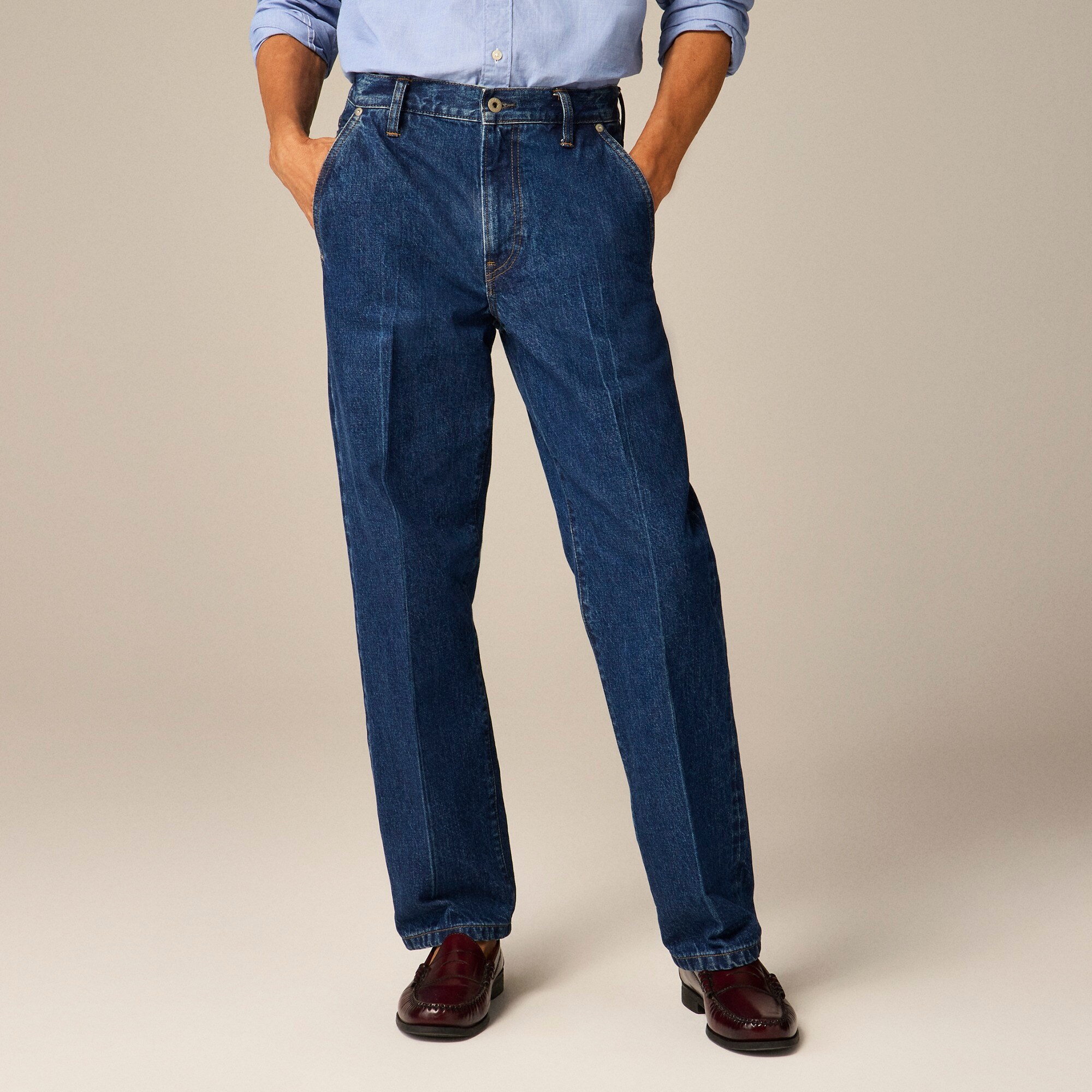 Wallace & Barnes creased slant-pocket jean in Japanese selvedge denim