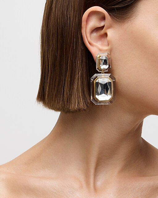 womens Oversized faceted crystal drop earrings