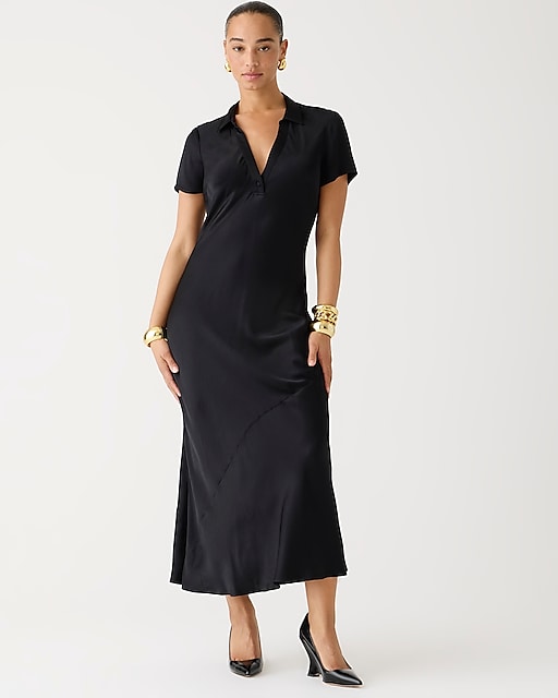 womens Short-sleeve maxi slip dress in luster crepe