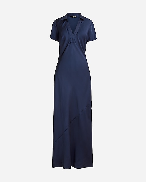 womens Short-sleeve maxi slip dress in luster crepe