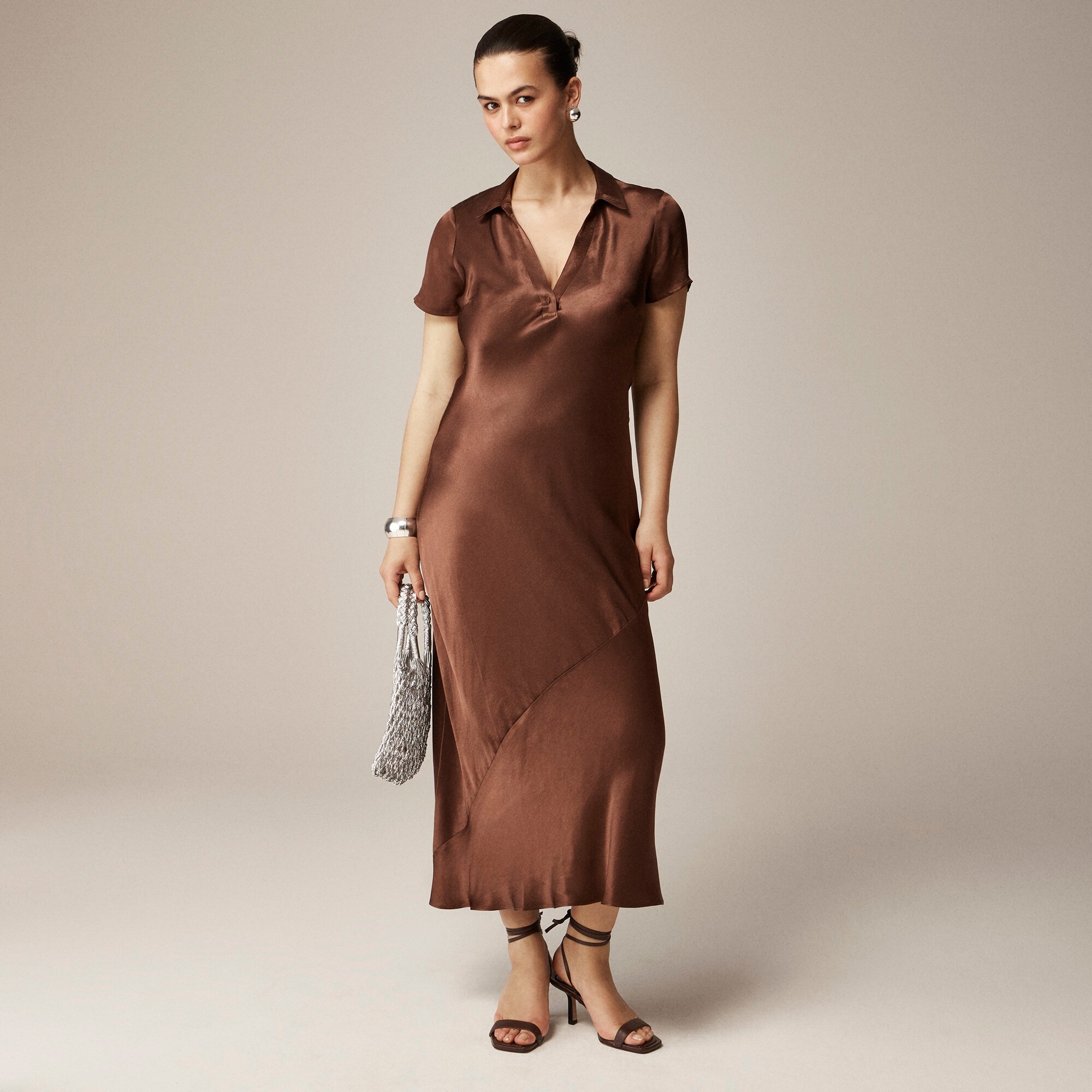 J.Crew Shortsleeve Maxi Slip Dress In Luster Crepe For Women