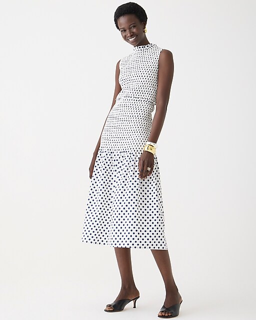 womens Smocked cotton poplin drop-waist dress in dot print