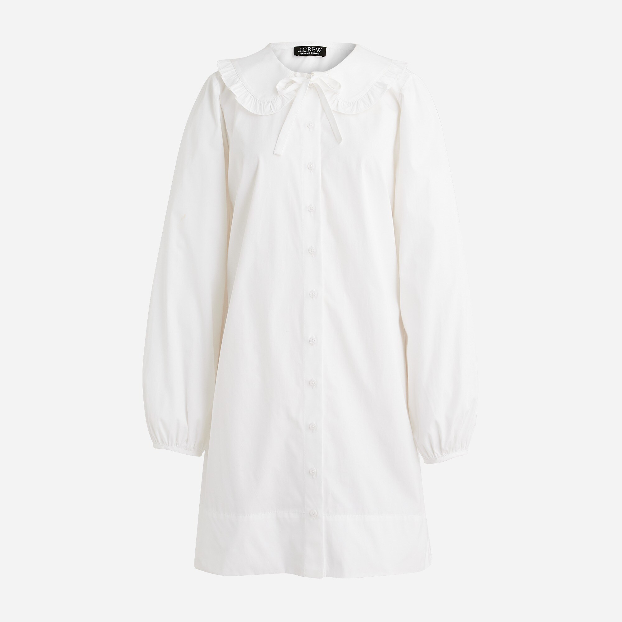 Ruffle-collar mini shirt-dress in cotton poplin