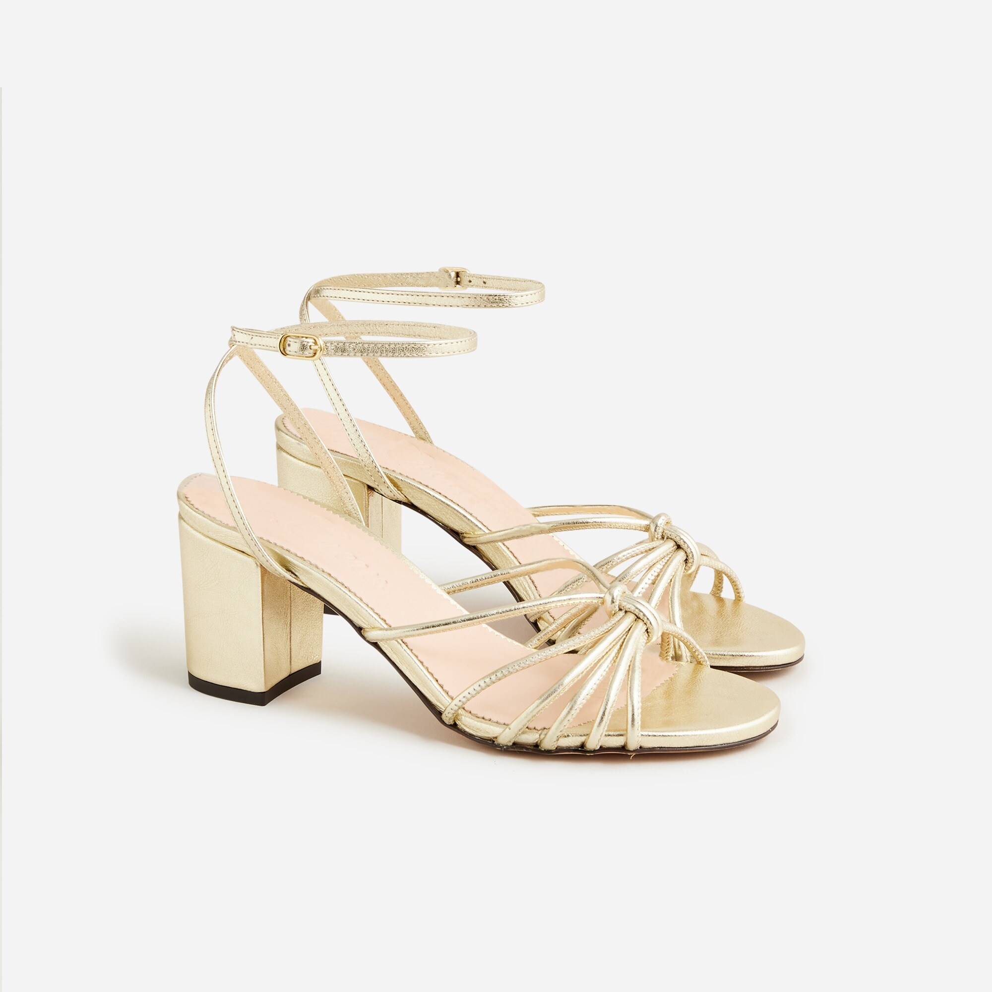 J.Crew: Lucie Strappy Block-heel Sandals In Italian Metallic Leather ...