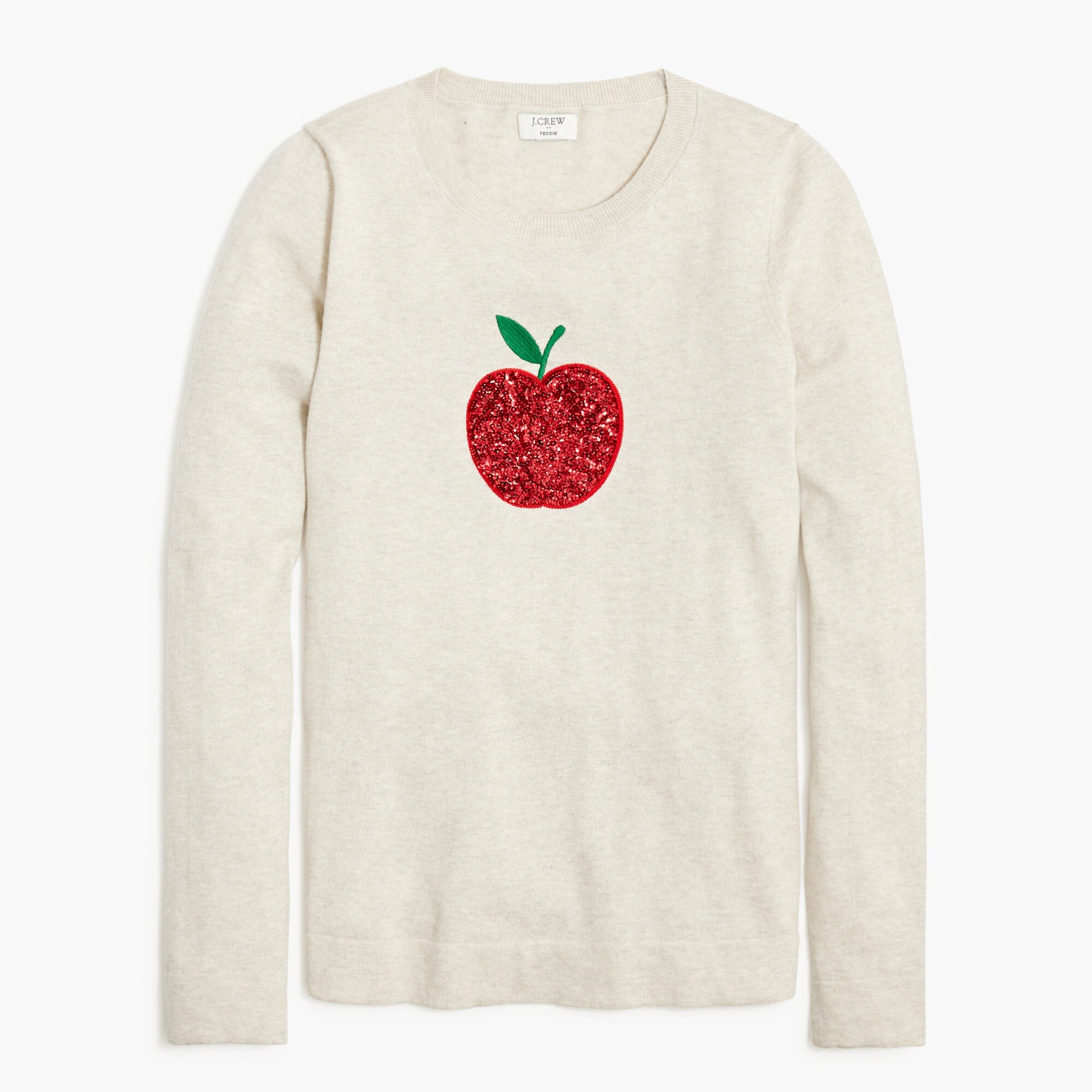 sequin apple teddie sweater for women