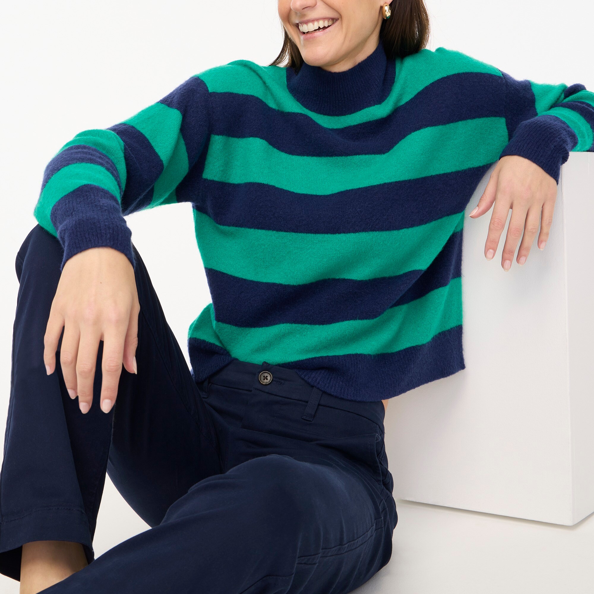 womens Rugby stripe mockneck sweater in extra-soft yarn