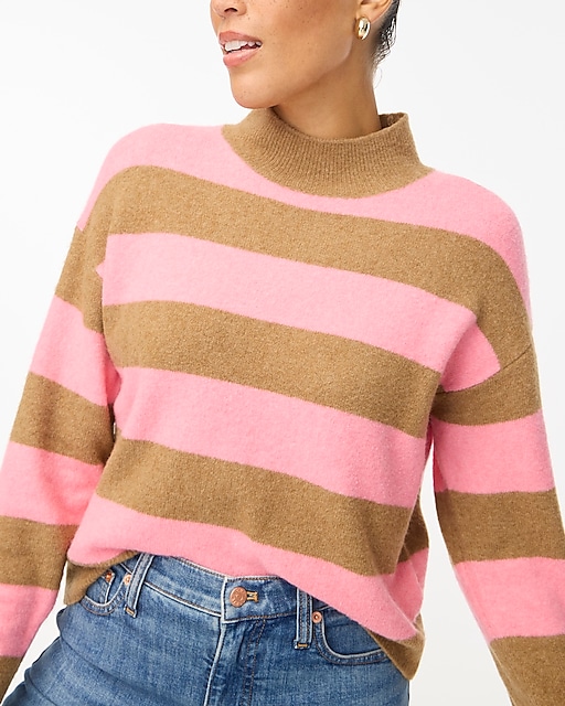 womens Rugby stripe mockneck sweater in extra-soft yarn