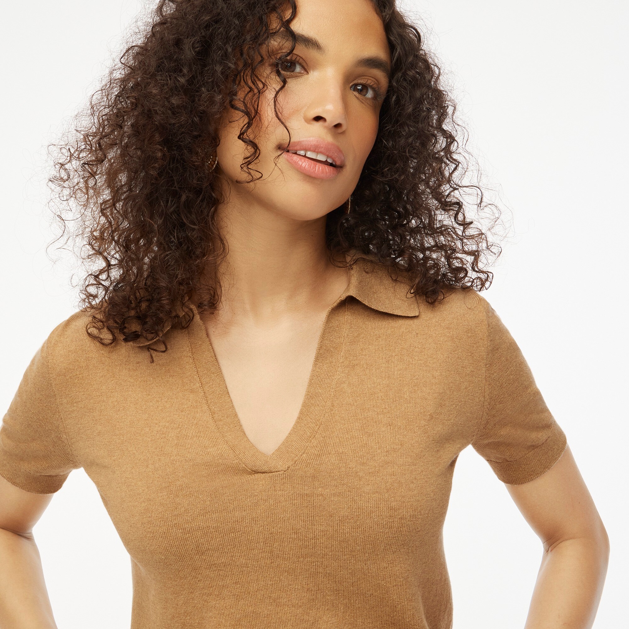 Women Contrast Polo Sweater - Khaki - SW2508126A