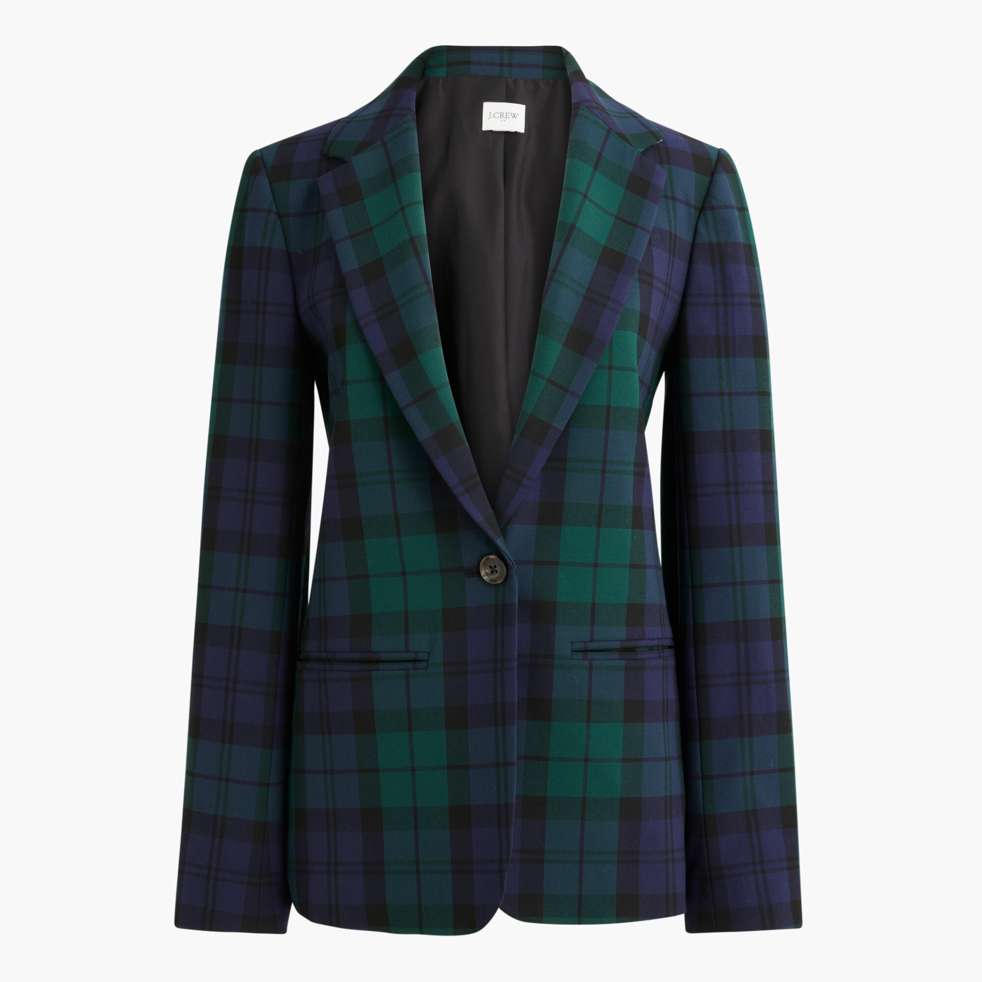 black watch plaid one-button blazer for women