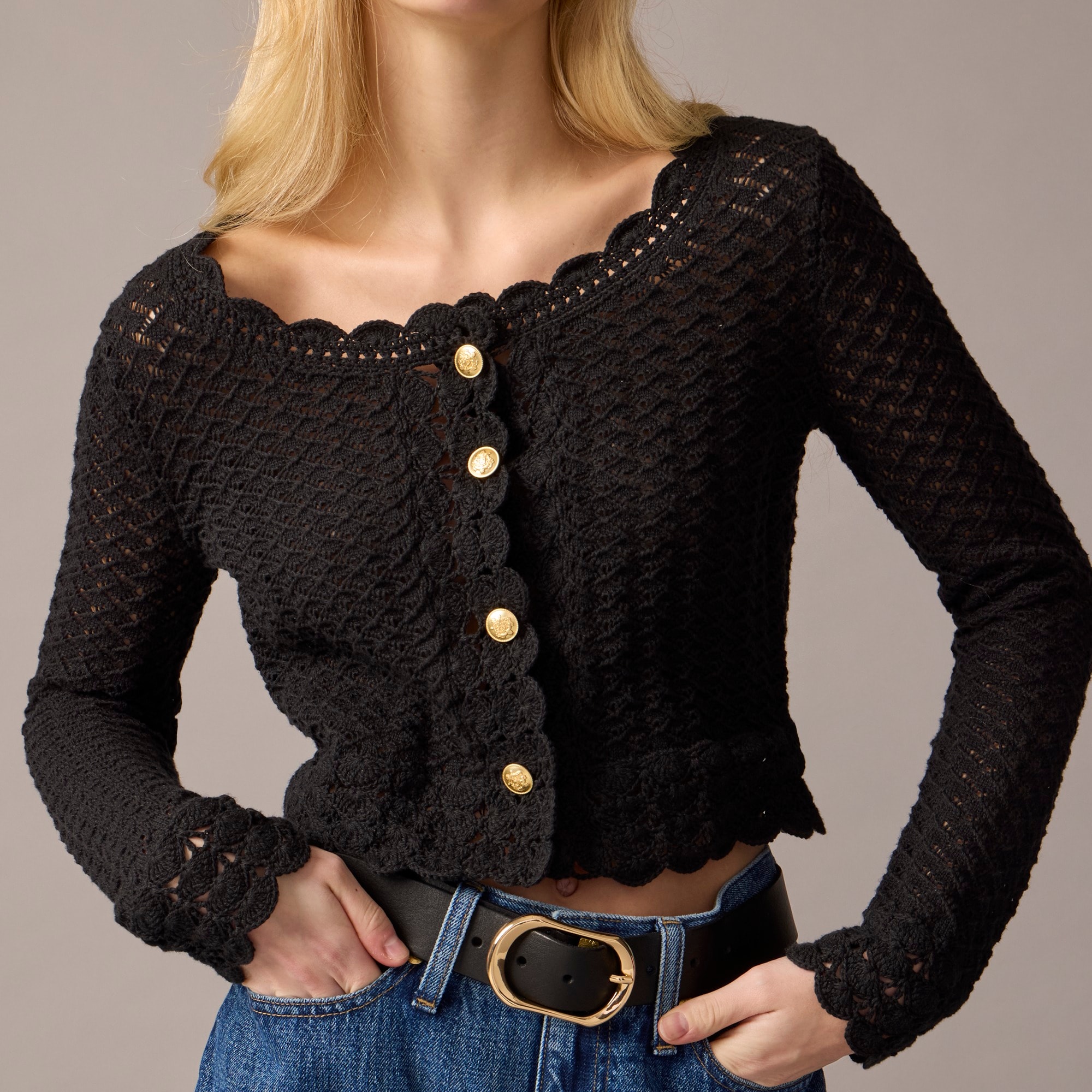 womens Crochet cropped cardigan sweater