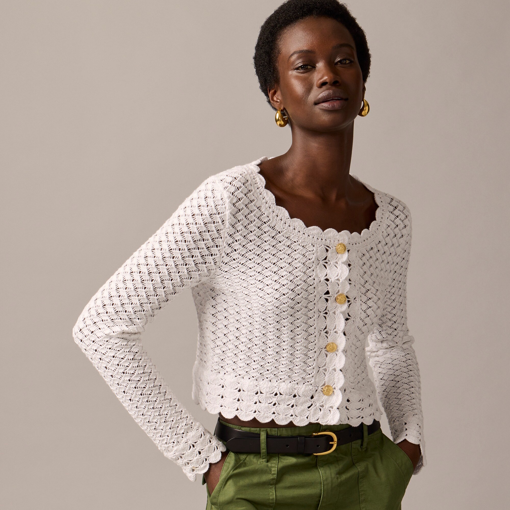 j.crew: crochet cropped cardigan sweater for women