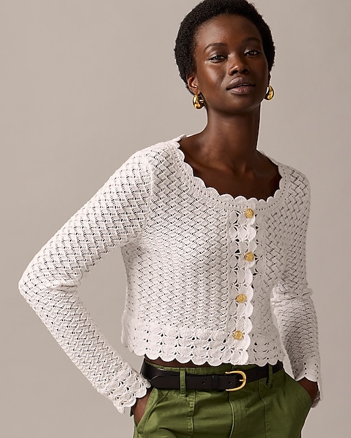 womens Crochet cropped cardigan sweater