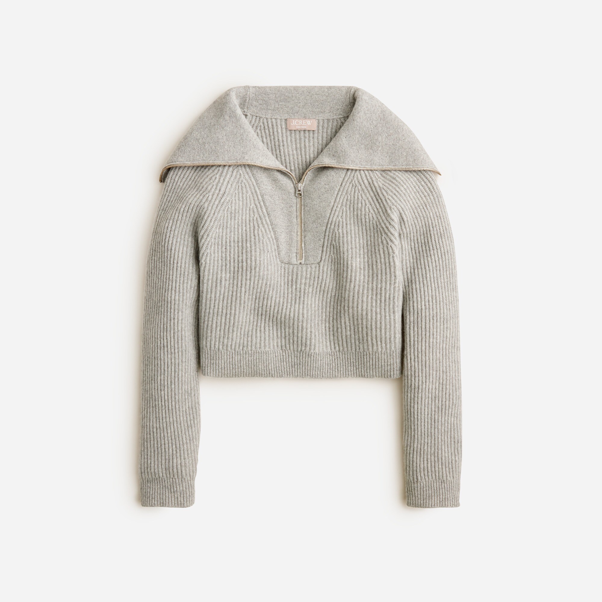 Collection cashmere cropped wide-collar half-zip sweater