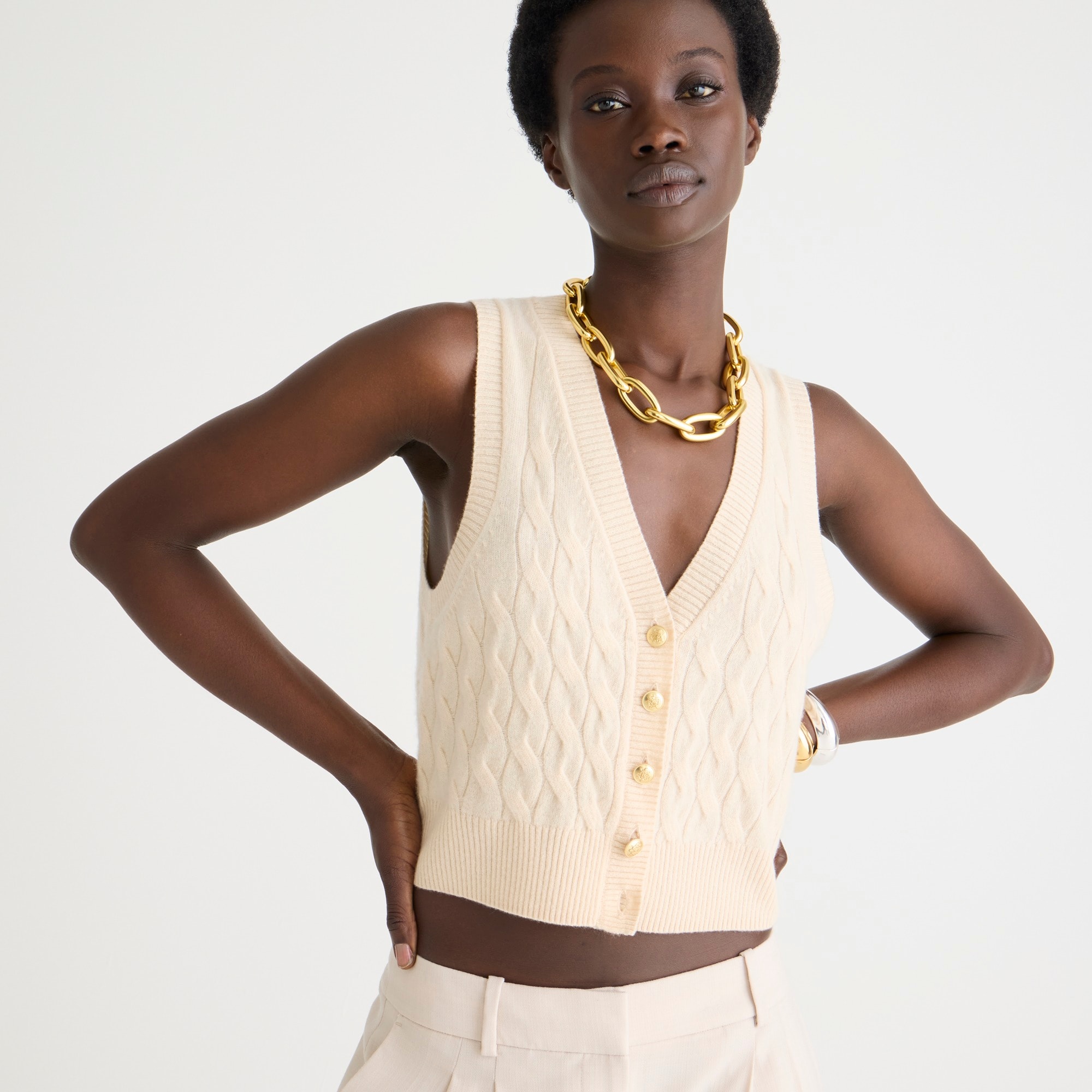 Cashmere cropped cable-knit sweater-vest - image 3