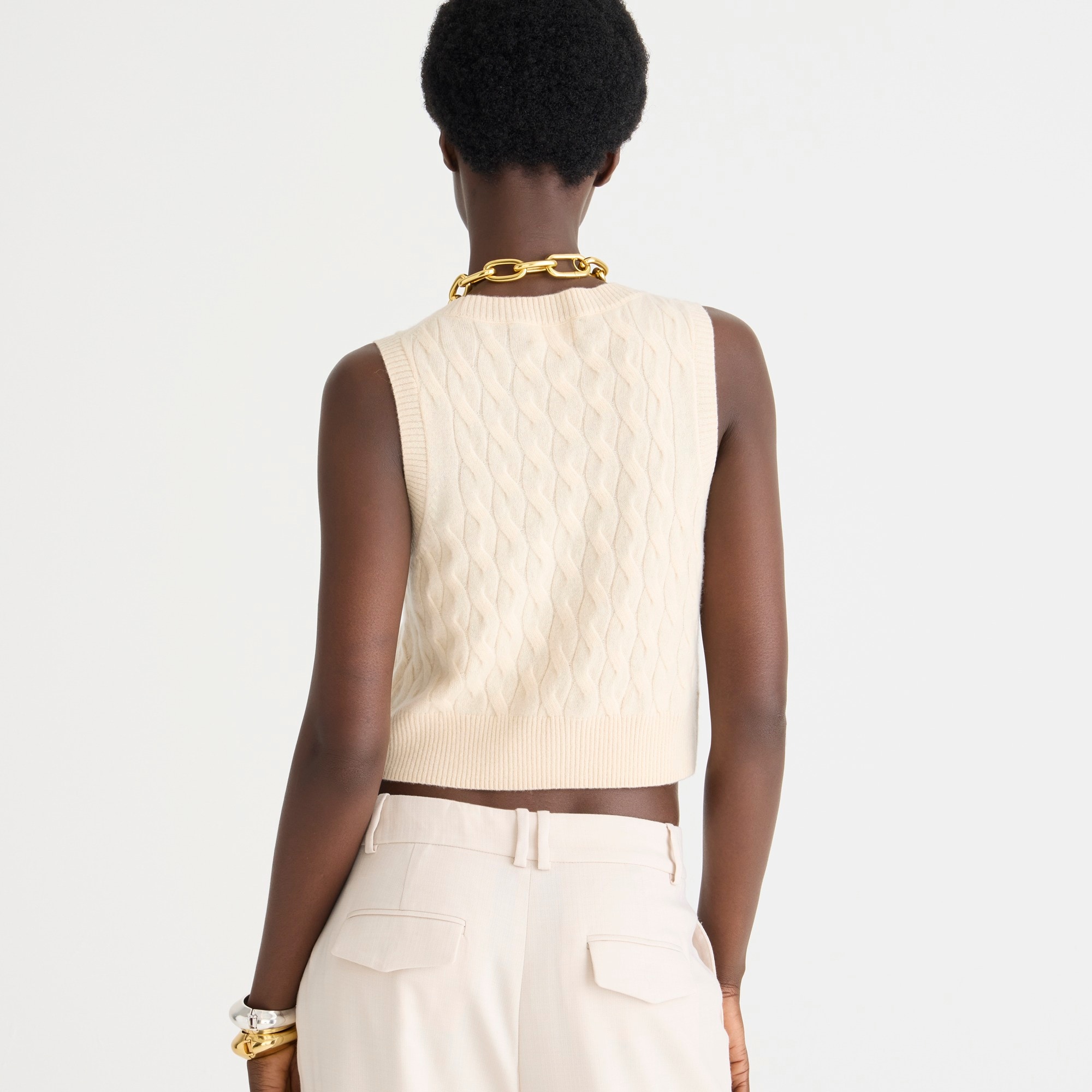 Cashmere cropped cable-knit sweater-vest - image 4