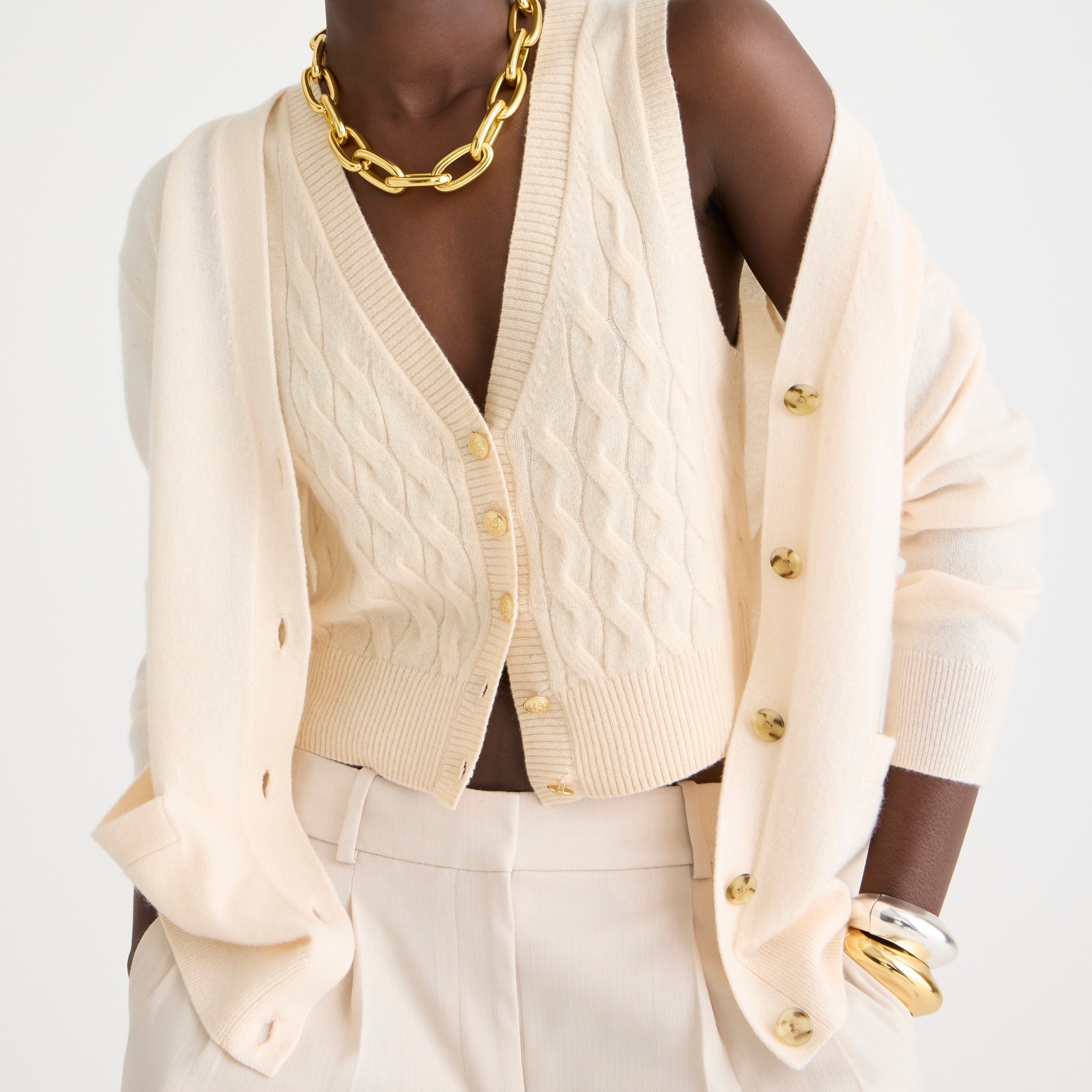 Cashmere cropped cable-knit sweater-vest - image 2