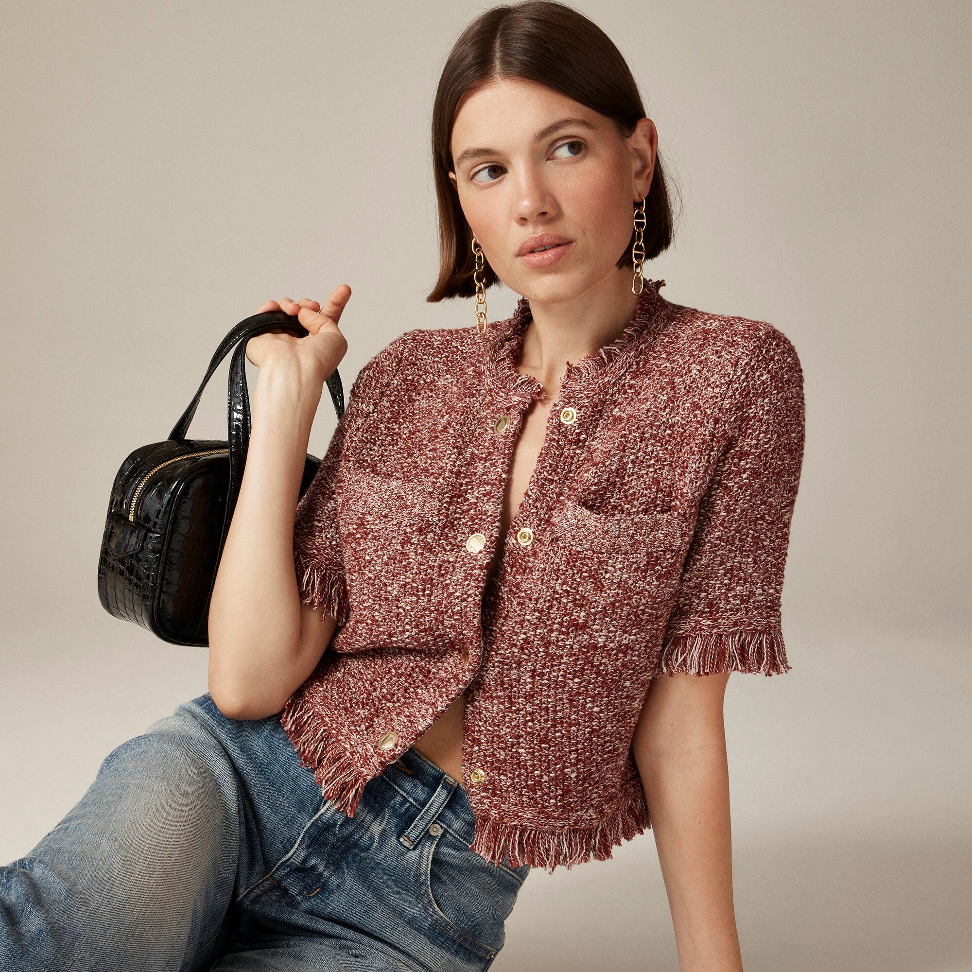 J.Crew Cropped Fringe trim Lady Jacket In Marled Yarn For Women