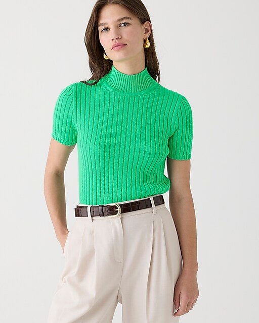  Cotton-blend short-sleeve turtleneck sweater