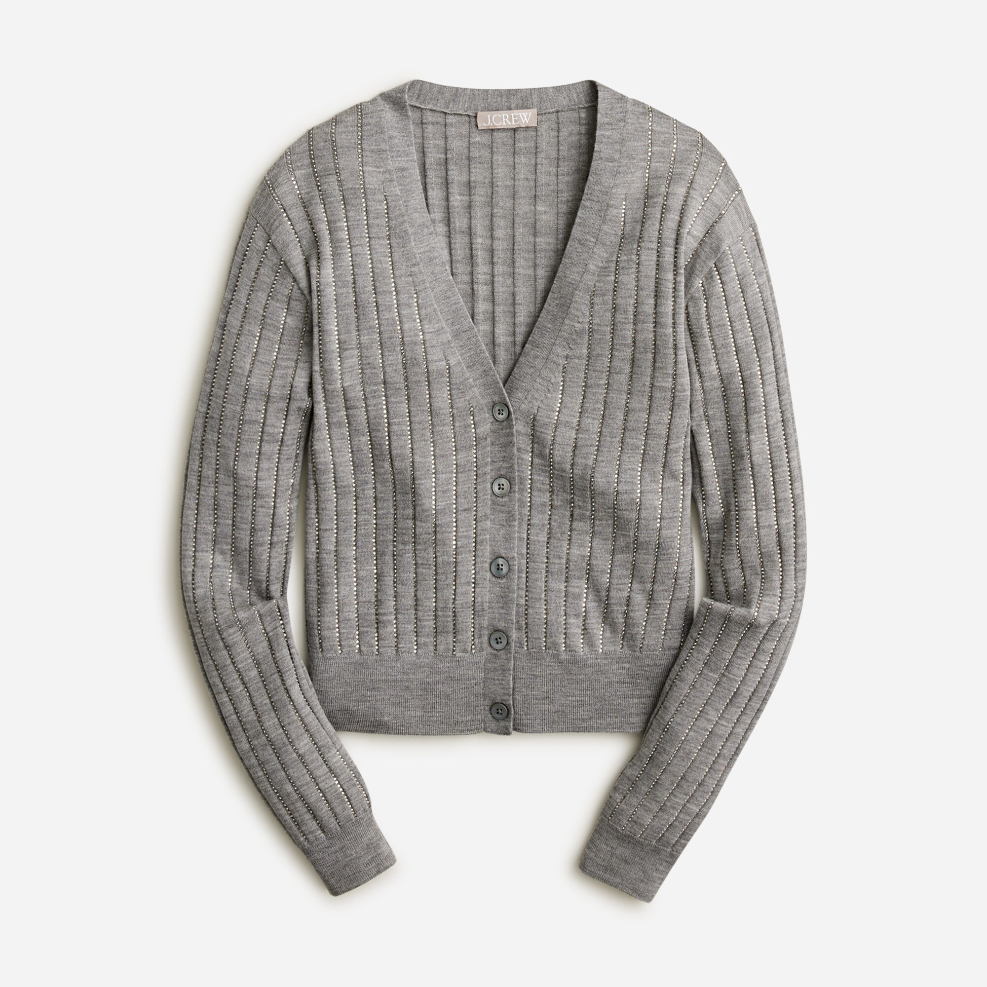Embellished ribbed merino wool cardigan sweater