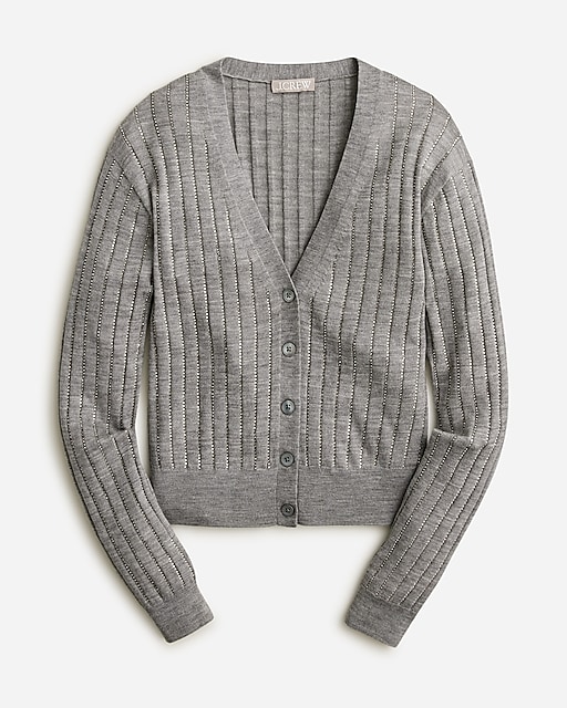  Embellished ribbed merino wool cardigan sweater