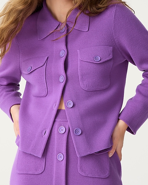 womens Merino wool patch-pocket sweater-jacket