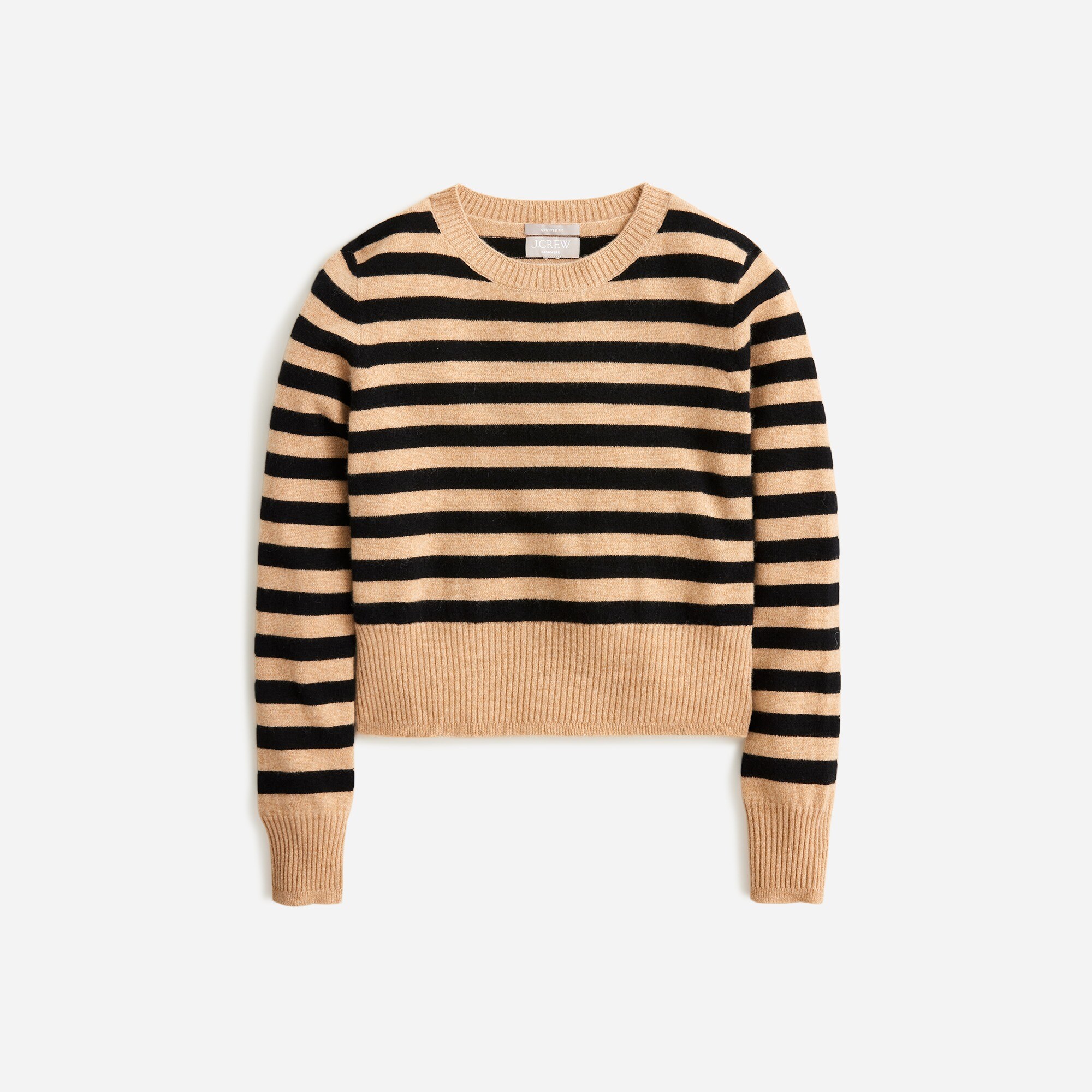 Cashmere shrunken crewneck sweater in stripe