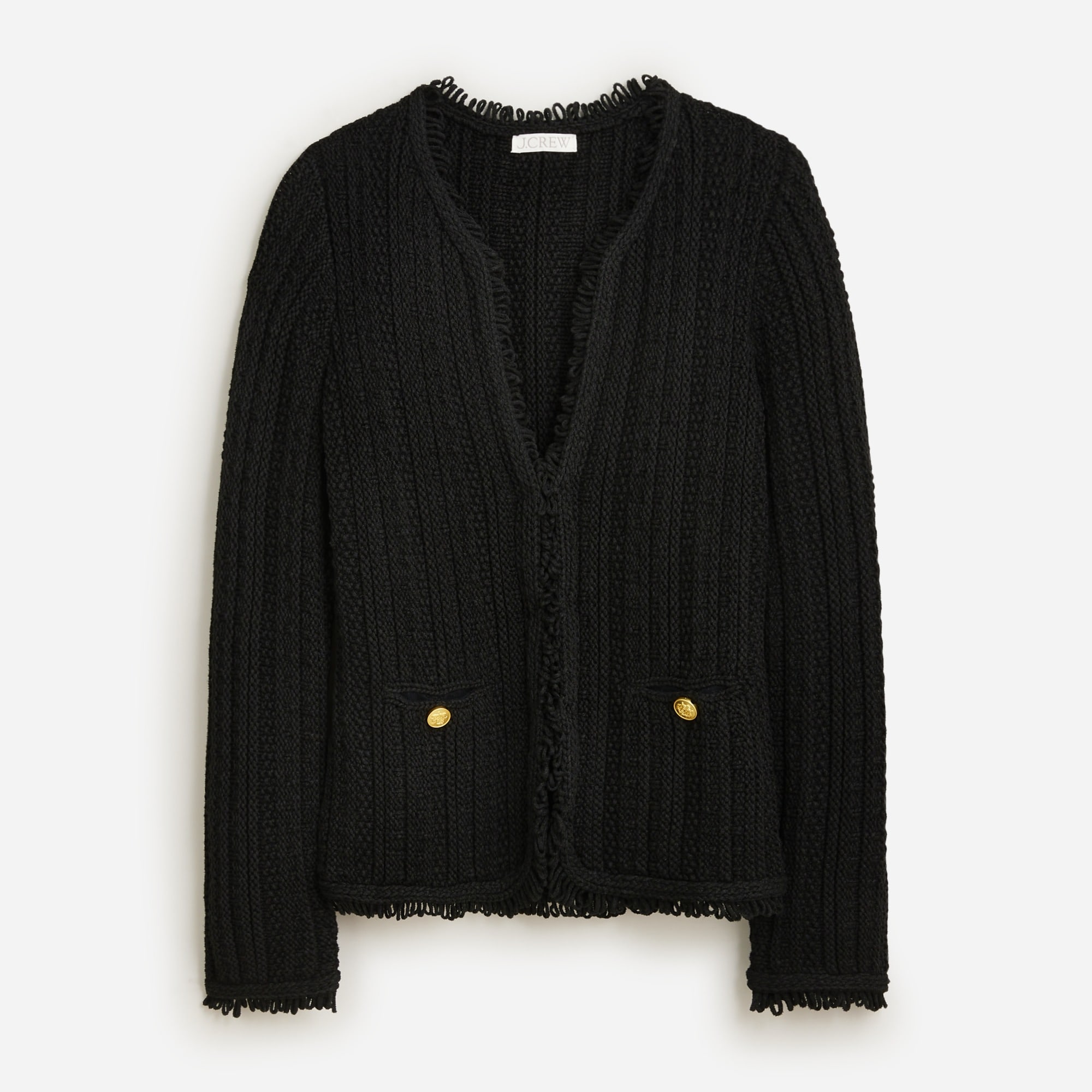 Chunky Cotton Blend Tweed Jacket with Fringe