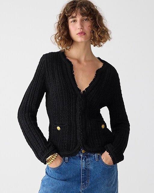 womens Textured cable-knit lady jacket with fringe