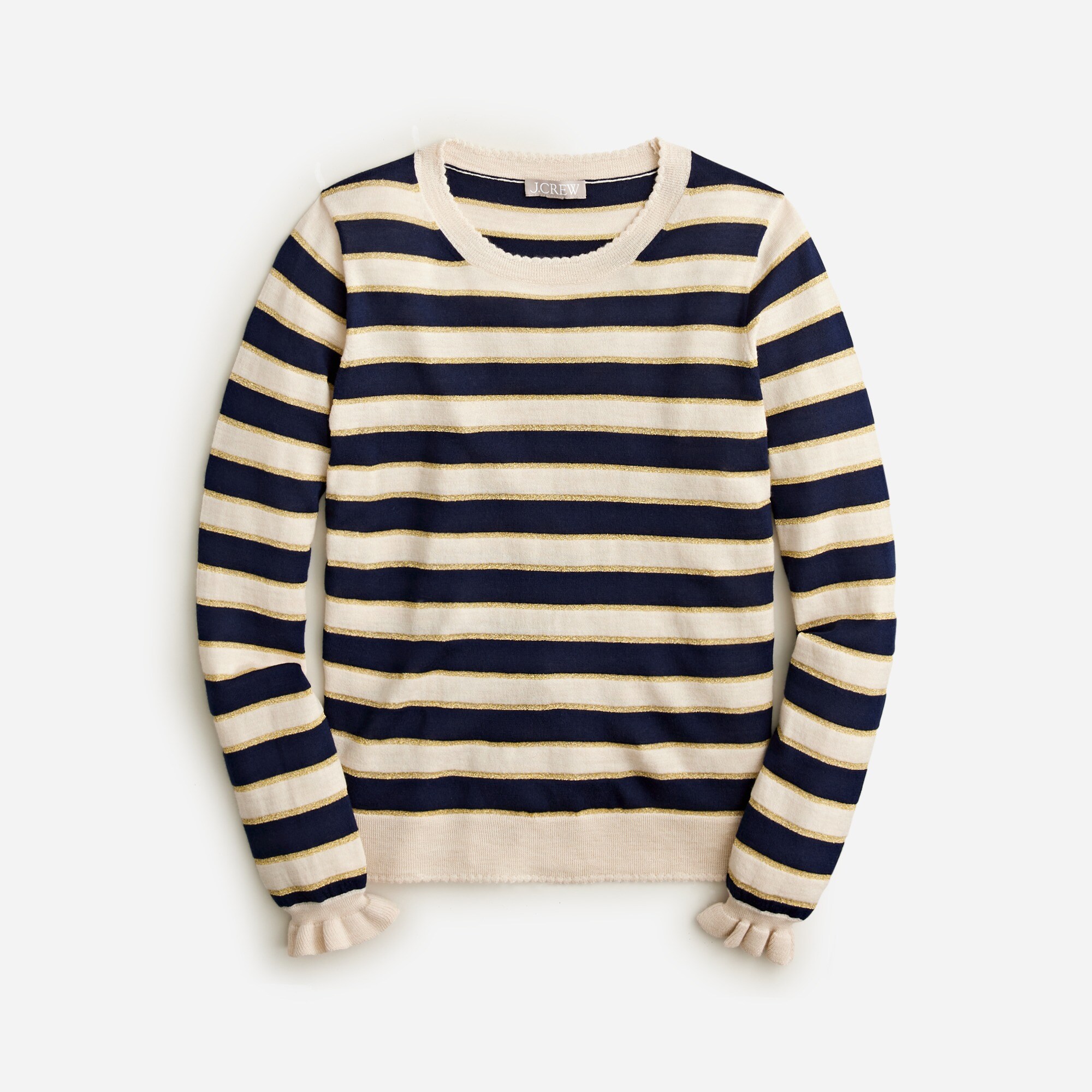 J.Crew: Metallic Merino Wool Ruffle-sleeve Sweater In Stripe For Women