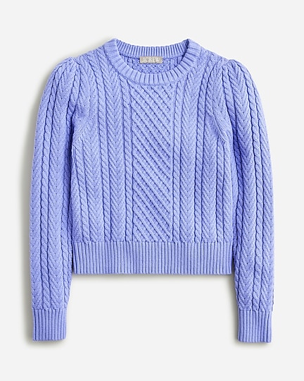 J.Crew: Cable-knit Puff-sleeve Crewneck Sweater For Women