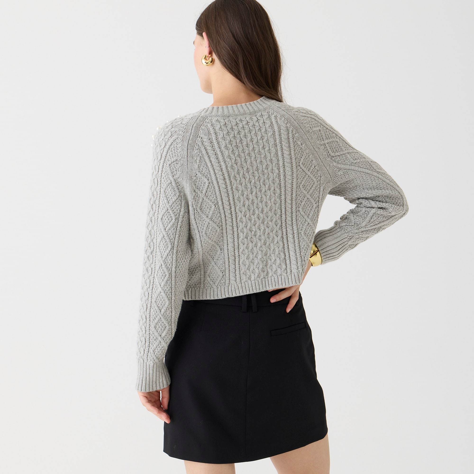 Pearl embellished cotton cable-knit sweater - image 4