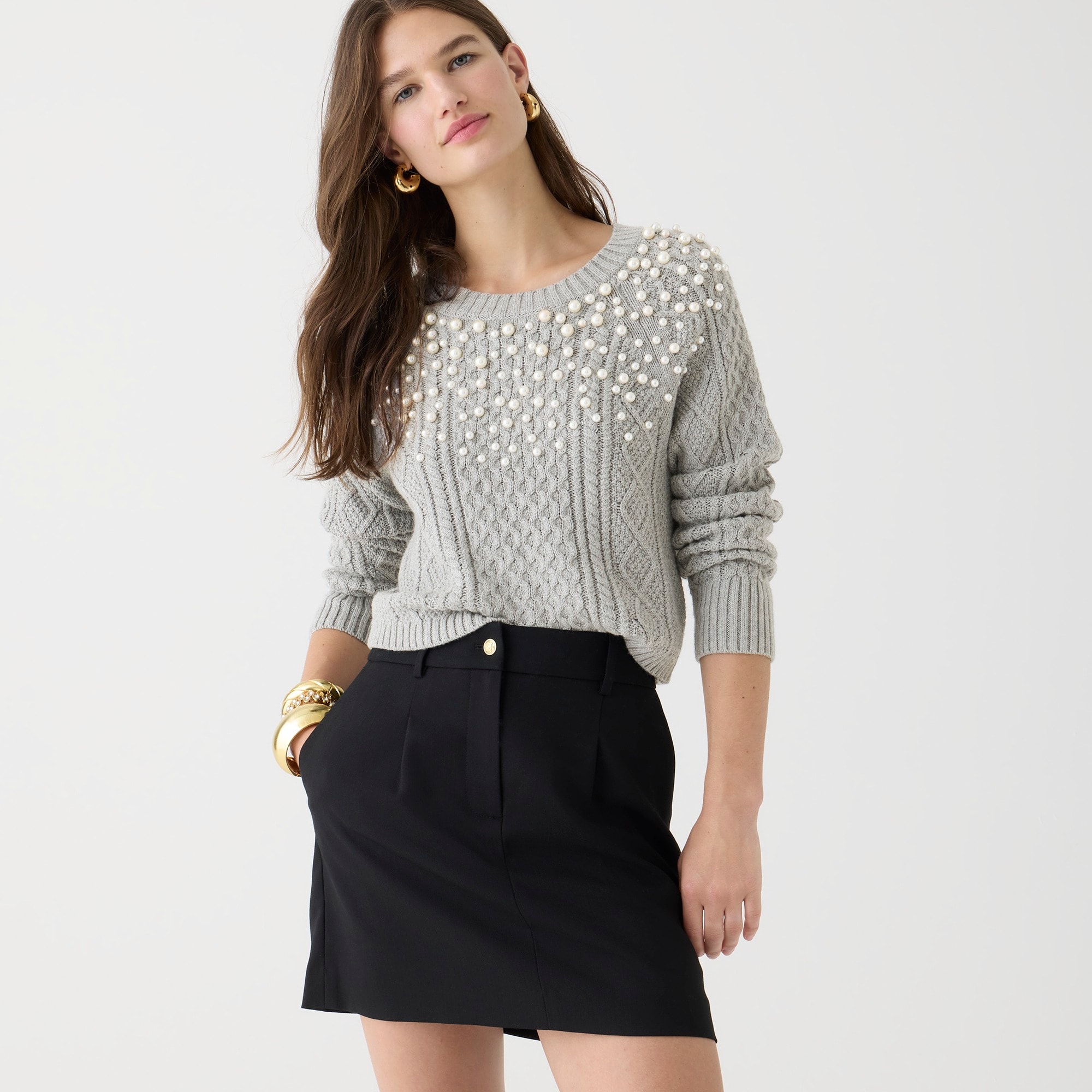 Pearl embellished cotton cable-knit sweater - image 2
