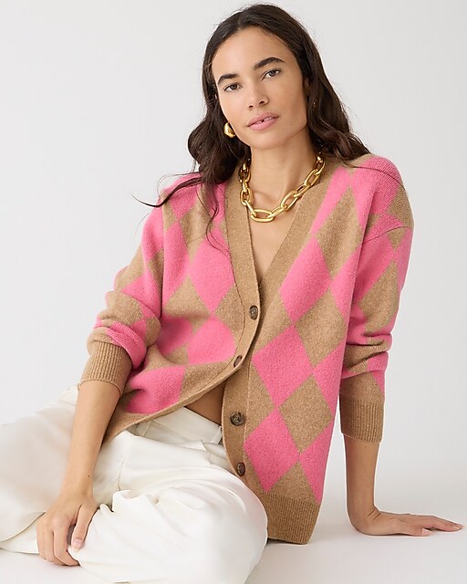 womens Argyle V-neck cardigan sweater in Supersoft yarn