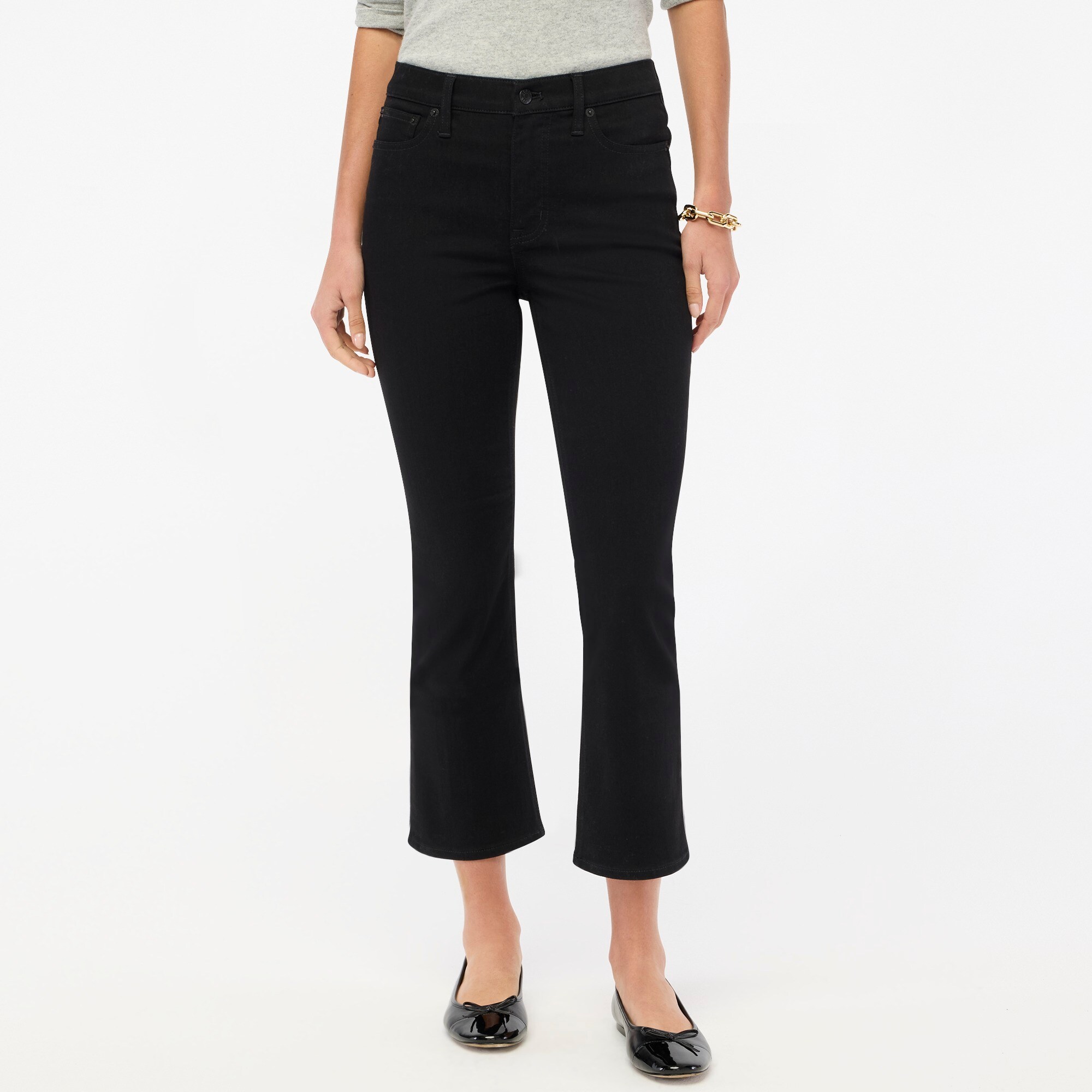 womens Tall flare crop black jean in all-day stretch
